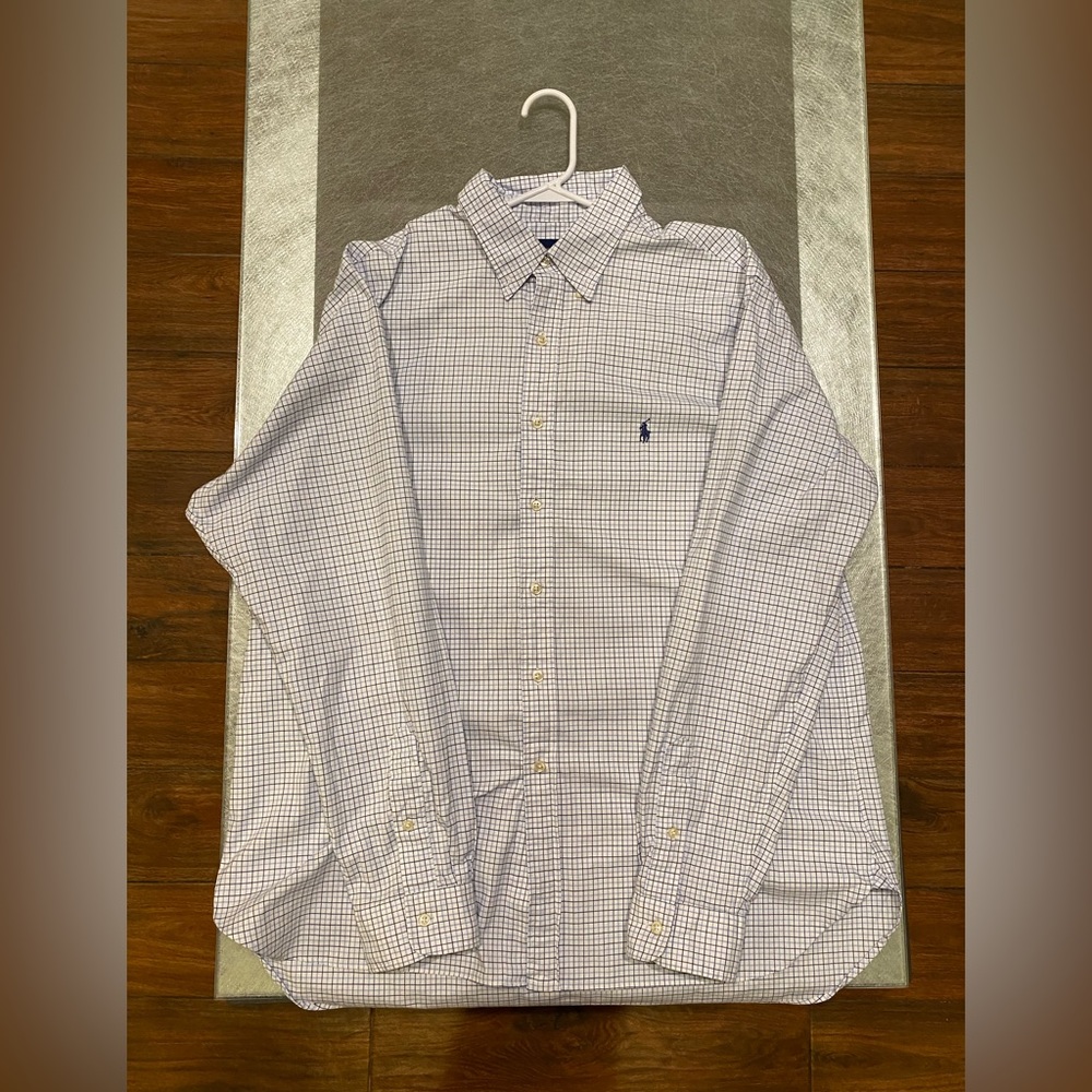 Ralph Lauren dress shirt, size 17 1/2, blue and white